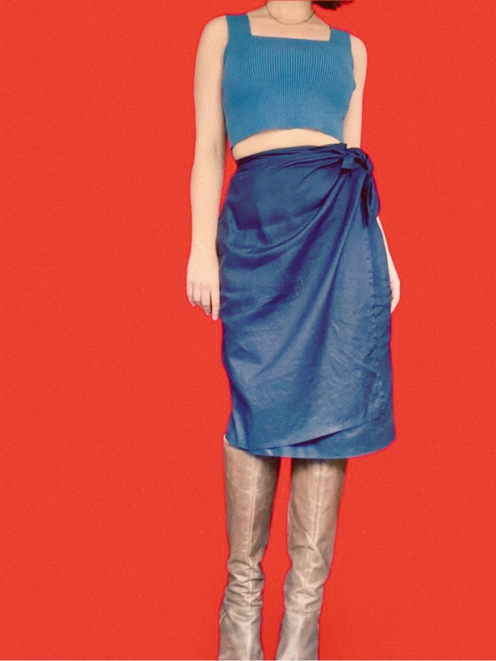 Vintage Linen Navy Blue Pencil Skirt